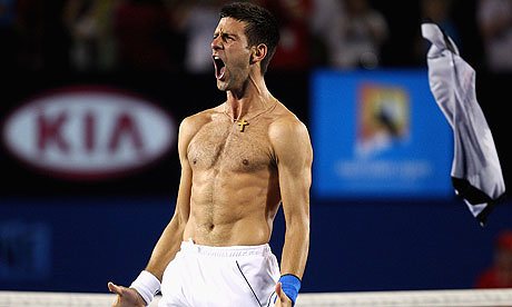 Djokovic after beating Nadal in the Australian Open in 2012. Photograph: Ryan Pierse/AP
